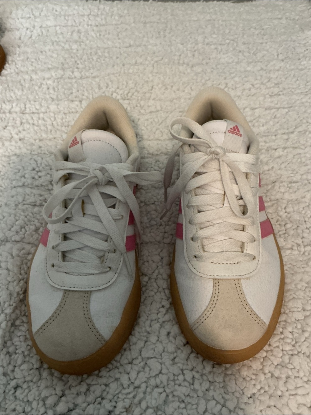 adidas White and Pink Retro Court Sneakers